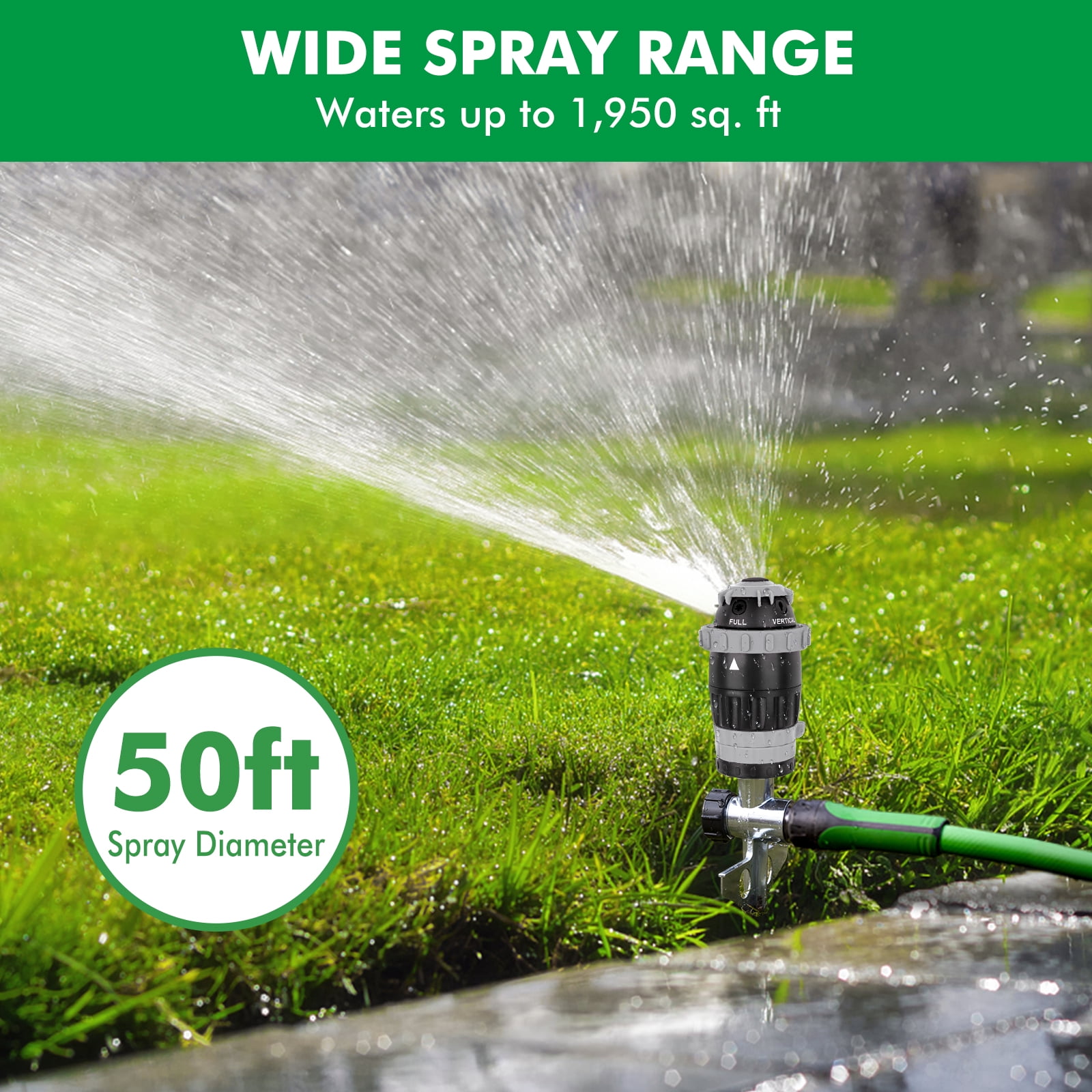 [2 Pack] Restmo Gear Drive Sprinkler with Metal Spike Base, 5-Pattern Heavy Duty Gardening Watering System, Multi-Adjustable Lawn Sprinkle for Garden Plant, Flower Bed and Large Yard Area, Gray