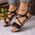 thumbnail image 3 of Rokment Women's Bohemian Roman Flat Dress Sandals Beach Fashion Casual Braided Leather Ropes Walking Flip Flops Comfortable Walking Slingback Summer Shoes Black Size 6.5, 3 of 5