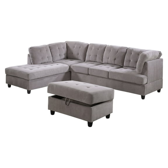 Ponliving Furniture_Corduroy L Shape Sectional Sofa with Storage Ottoman, Left Hand Facing Chaise