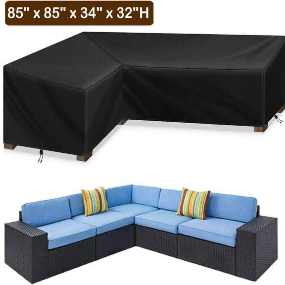 Outdoor Couch Covers for V-Shaped Outdoor Furniture Cover Waterproof Patio Furniture Cover for 5-Seater Outdoor Sectional Cover Weatherproof for Outside L Shape Couch 85" x 85" x 34" x 32"H, Black
