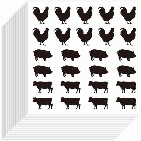 520Pcs Farm Animals Stickers 90x90mm Self-Adhesive Paper Decorative Stickers Pig Cow Chicken Silhouette Decals for Scrapbook Calendar Journals Crafting Party Gift Bag Decor