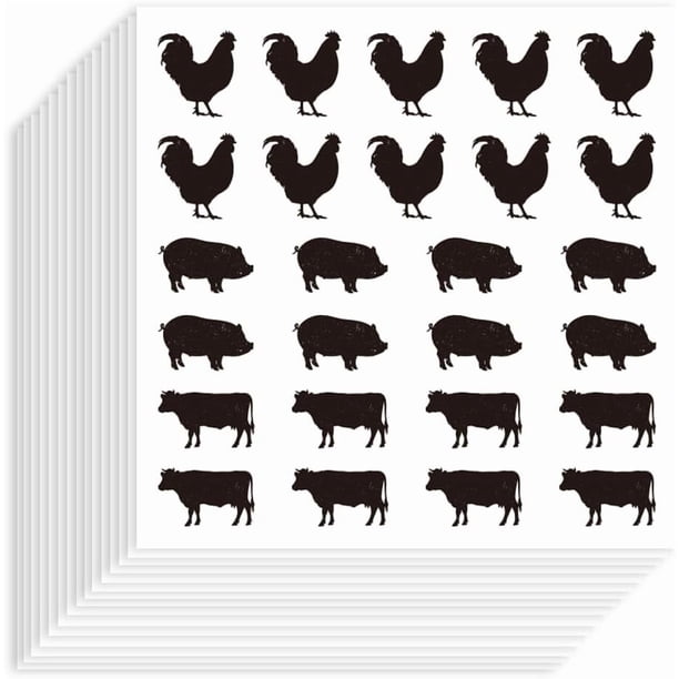 520 pegatinas de animales de granja de 90 x 90 mm, autoadhesivas, decorativas, con siluetas de cerdo, vaca y pollo.
