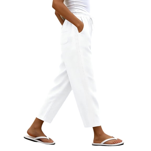 hlysgo Track Pants for Women Casual Elastic Drawstring Waist Pant Lightweight Baggy Workout Trousers with Pockets White,M