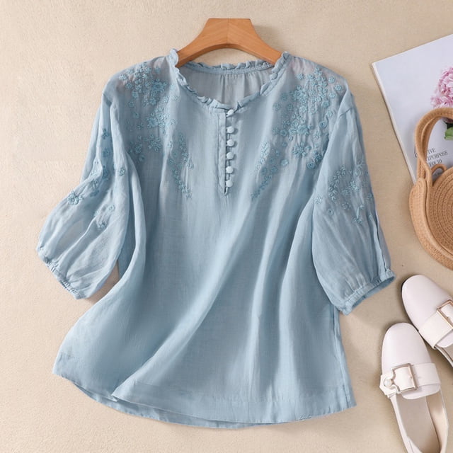 Chemise Ample Brodée pour Femmes, T-Shirt d'Été, Vêtements de Course, Manches Longues, Compression
