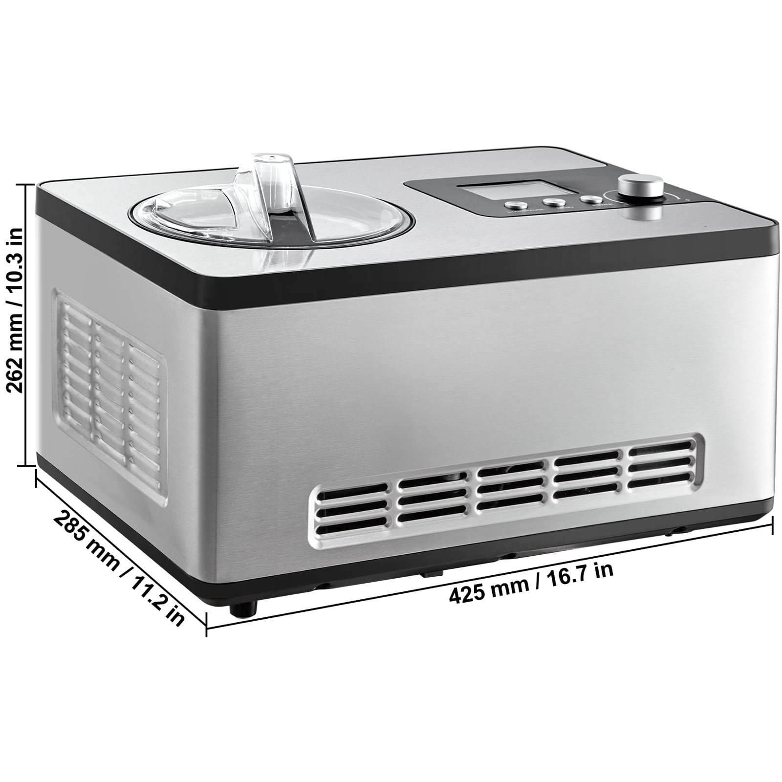 VEVOR Automatic Ice Cream Maker with Built-in Compressor, 2 Quart No Pre-freezing Fruit Yogurt Machine, Stainless Steel Electric Sorbet Maker, 3 Modes Gelato Maker with LCD Display & Timer, Silver