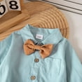 thumbnail image 6 of AINIYS 2Pcs Newborn Boy Fall Outfit Romper Dress Shirt with Bowtie + Suspender Pants Formal Suit Clothes Set Blue 0Months, 6 of 9