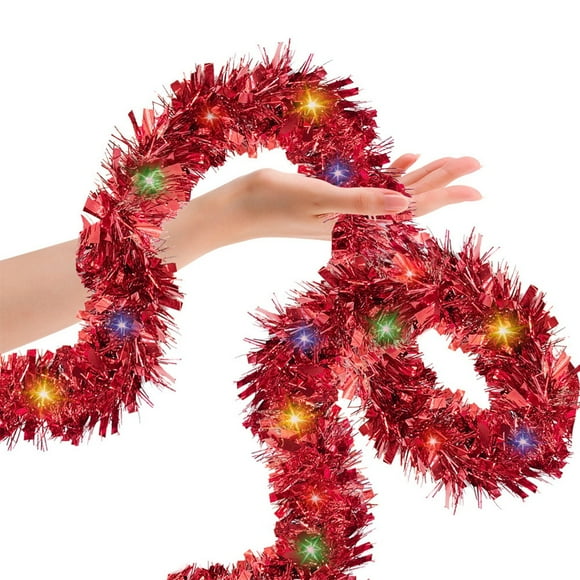 Christmas Garland Lights 16.4 FT Battery Operated Metallic Tinsel Hanging Decoration for Tree Wall Door Ceiling