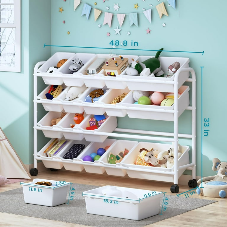 OLizee Kids Toy Storage Organizer, 4-Tier Metal Rack, 20 Plastic