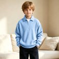 thumbnail image 3 of LOINRODI Boys Polo Quarter Zip Waffle Knit Sweater Long Sleeve Soft Lapel Fashion School Outdoor Pullover Light Blue 3 Years, 3 of 9