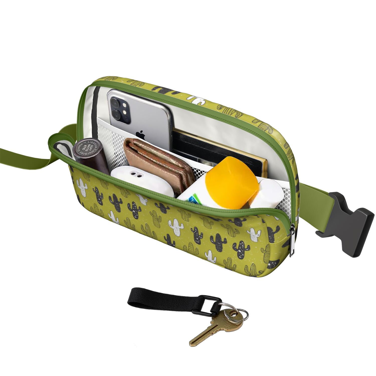 Minimalist Botanical Cactus Crossbody – Lightweight Fanny Pack for Women with Adjustable Strap & Mesh Interior – Aesthetic Succulent Belt Bag with Desert Vibe