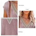 thumbnail image 4 of Blusa de mujer con escote en V y detalle de encaje, color rosa raíz de loto, mangas cortas, transpirable y cómoda, talla M Summer Chic, 4 of 5