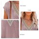 thumbnail image 4 of Blusa de manga corta con escote en V y detalle de encaje de verano para mujer, color rosa raíz de loto, transpirable y elegante, 4 of 5