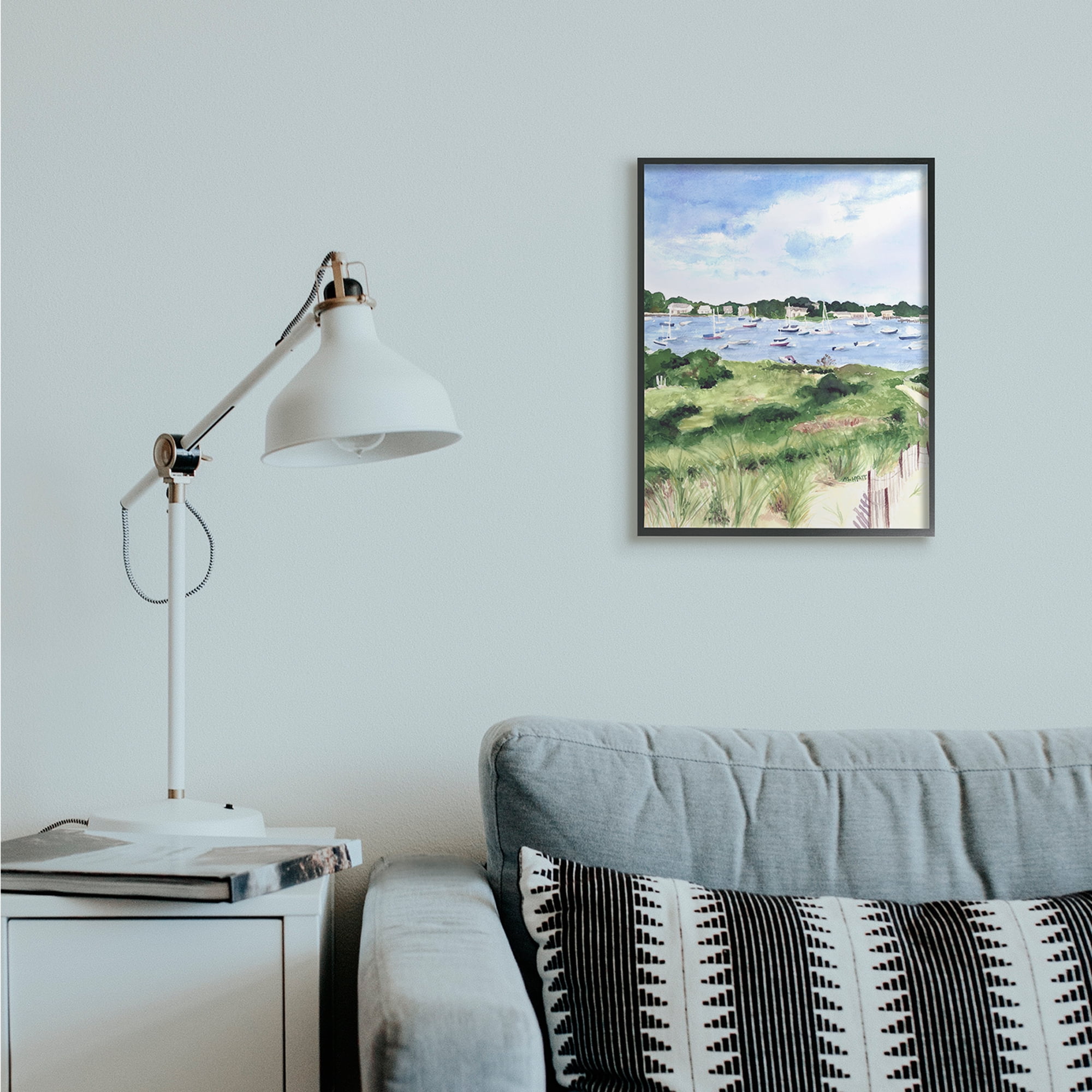 Stupell Industries Coastal Seaside Boats with Rested Sails Black Framed, 16 x 20, Design by Melissa Hyatt LLC