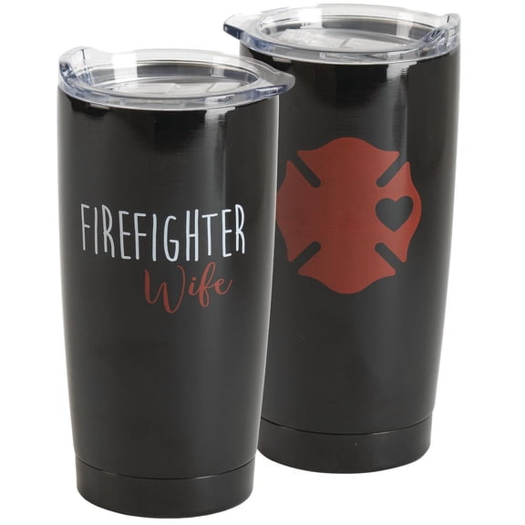 Firefighter Wife Red 20 Ounce Stainless Steel Travel Tumbler Mug with Lid
