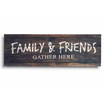 Inkdotpot Stretched Canvas Quotes Wall Art Decor, Family & Friends Gather Here Wall Decor- 6 x 17 Rustic Wall Art Sign- Farmhouse Decor Faux Plaque Sign