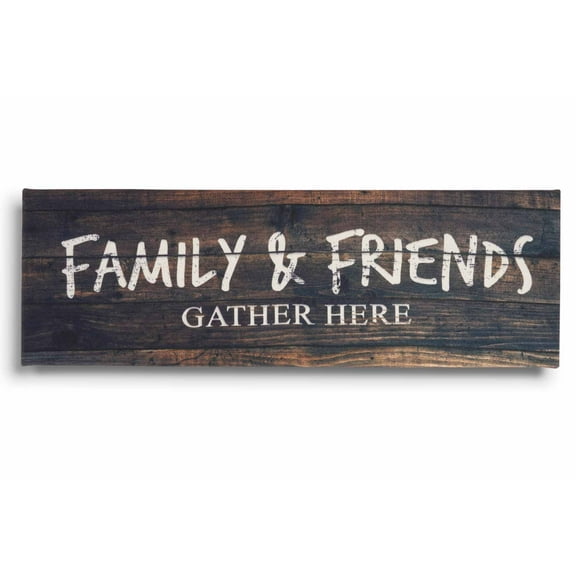 Inkdotpot Stretched Canvas Quotes Wall Art Decor, Family & Friends Gather Here Wall Decor- 6 x 17 Rustic Wall Art Sign- Farmhouse Decor Faux Plaque Sign