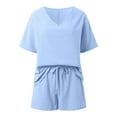 thumbnail image 3 of Womens Two Piece Outfits Summer Linen Short Sleeve Casual Loose Fit Drawstring Shorts Sets With Pockets Womens Swimming Petite Swim Shorts Bikini plus Size Swimsuit Bathing Suits Extra Large Bathing, 3 of 5