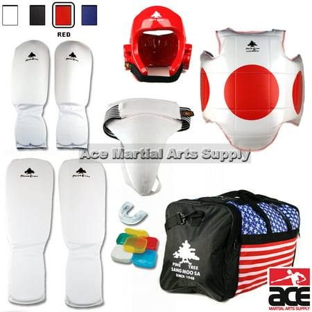 Pine Tree Complete Cloth Martial Arts Sparring Gear Set with Bag & Groin, Small White Headgear, Child Small Other Gears