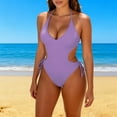 thumbnail image 4 of Womens Sexy One Piece Swimsuit Cut Out Slimming One Shoulder Bathing Suit Thong Monokinis Swimwear (XL, Purple #A), 4 of 5
