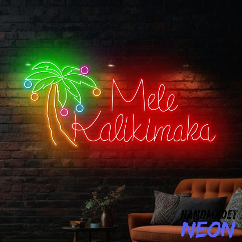 Handmadetneonsign Mele Kalikimaka Neon Sign, Merry Christmas Led Sign, Palm Tree Hawaii Neon Light, Hawaiian Xmas Decor 82804