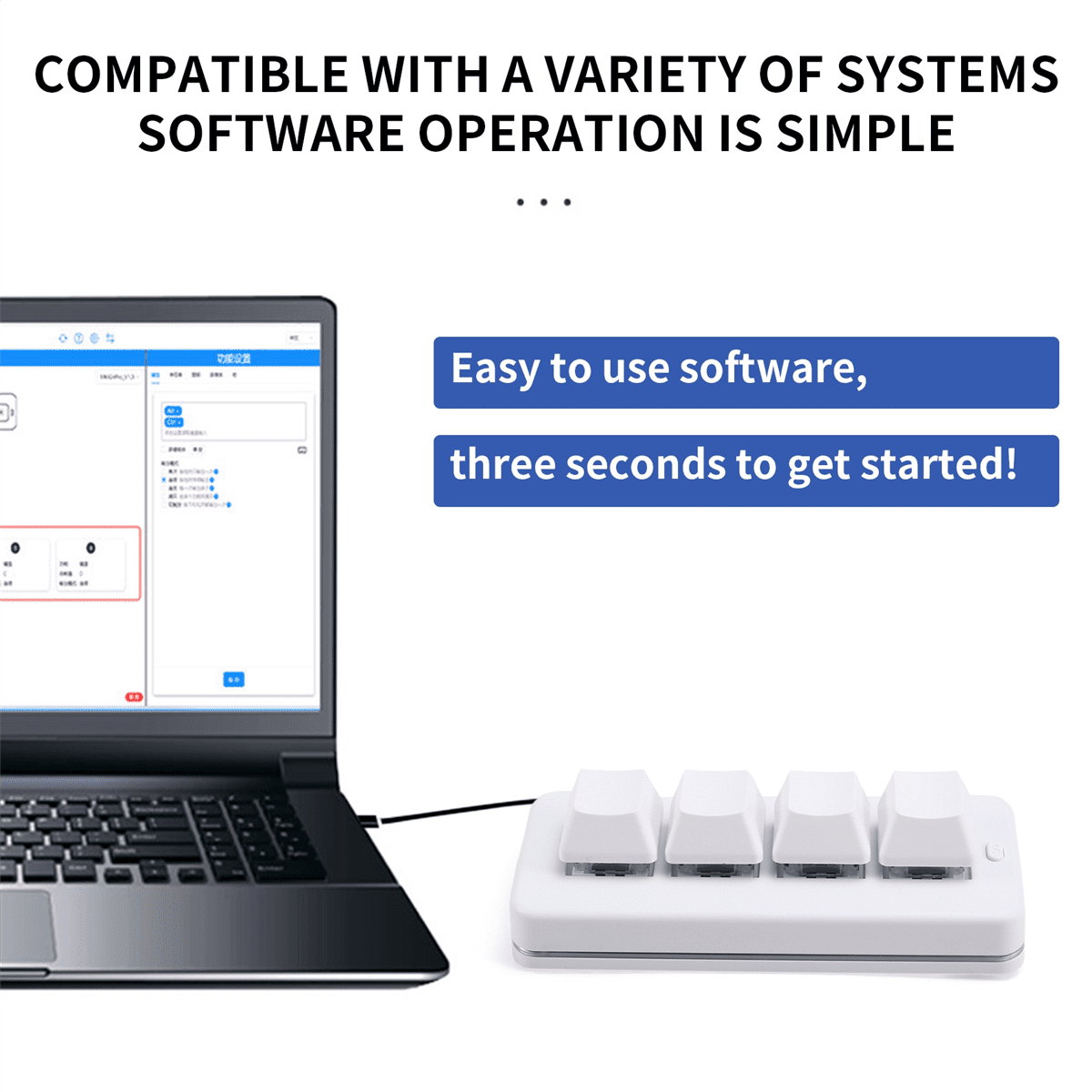 MK424G 4-Key Mini Customized Keyboard with Mechanical Blue Switch 2.4G+Usb Connection for Office Game Multimedia White,1 x Mini keyboard,White