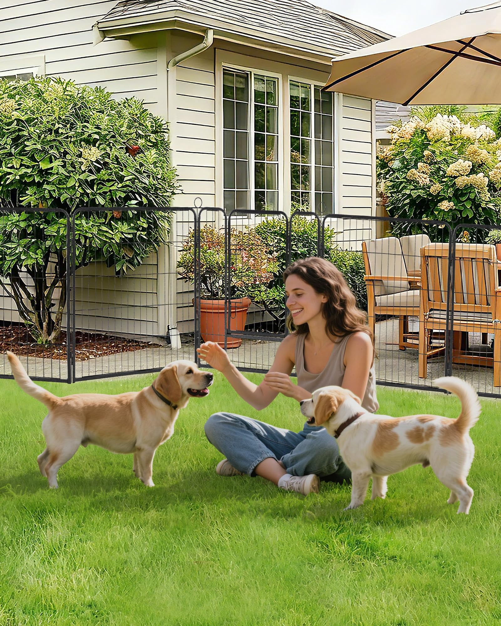 Outdoor Dog Playpen,Heavy Duty Metal Pet Exercise Pen,24 Inch, 8 Panels Metal Dog Fence with Gate, Pet Fence for Large/Small Dogs, Portable Dog Fence for RV Camping, Yard,32*24in
