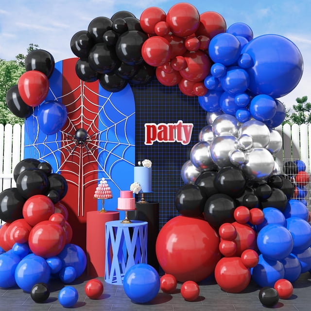 Kit de arco de globos GRESAHOM rojo, azul y negro con plata metalizada