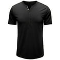 thumbnail image 4 of Lu's Chic Men's Henley Shirts Short Sleeve Tops Summer Cotton Fitted Tees V Notch Neck T shirts Casual Cool Muscle Slim Fit Half Button T-Shirts Black Medium, 4 of 5