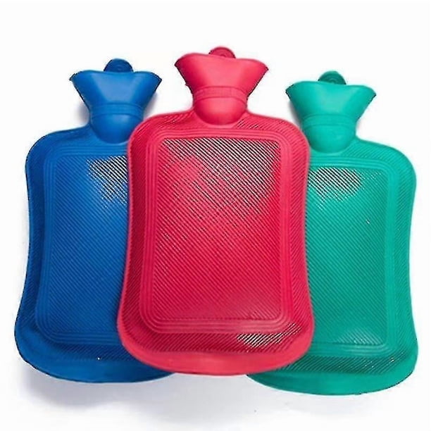 Pack Of 3 Hot Water Bottles - Natural Rubber 2 Litre Capacity - 3 Colours In Pack (red, Yellow And Blue)