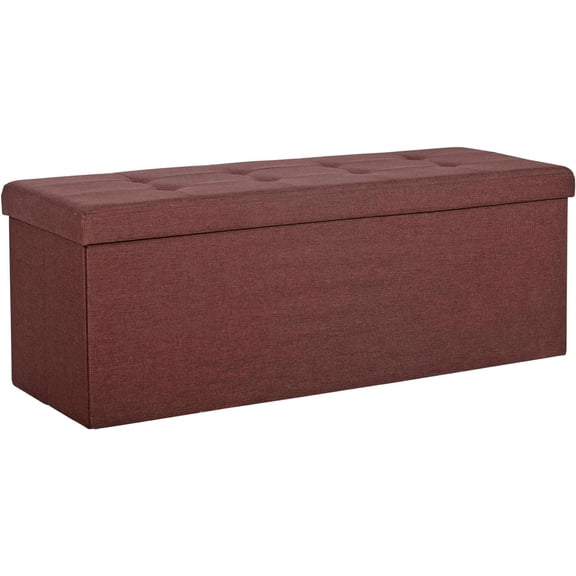 43 Inches Folding Storage Ottoman Bench, Linen Footrest with Divider Foam Padded Seat Toy Storage Long Chest Box for Living Room Bedroom Entryway, 660 lbs Capacity 15" x 43" x 15" Brown