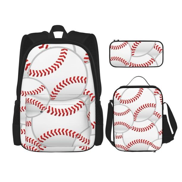 Disketp Baseballs Mochila Estampada de Gran Capacidad con Lonchera y Estuche, Set de 3 Piezas para Estudiantes