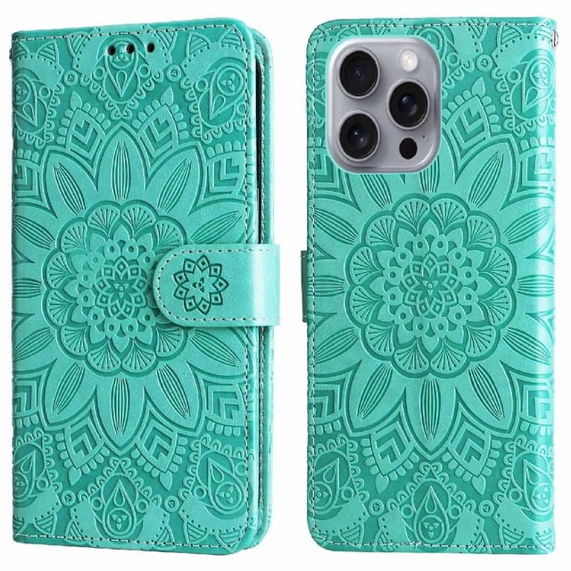 Funda tipo cartera GANGXUN para iPhone 16 Pro , diseño girasol, cuero PU, soporte, cierre magnético, tarjetero
