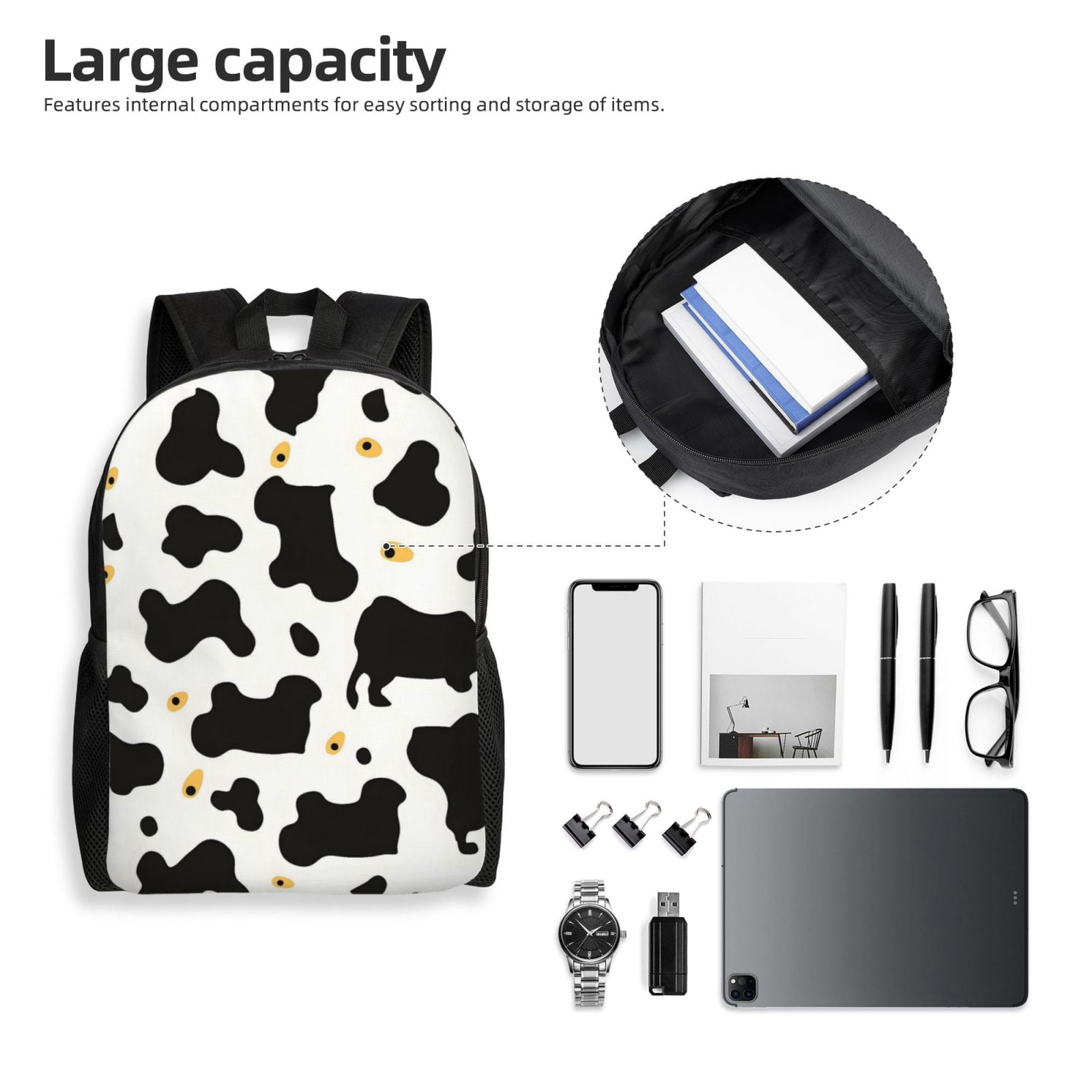 Single Side Full Backpack 16.1×11.8×4.5in Large Capacity Breathable Shoulder Belt Leisure Simple And Strong Bearing Capacity Simple Cow Print Pattern1_4