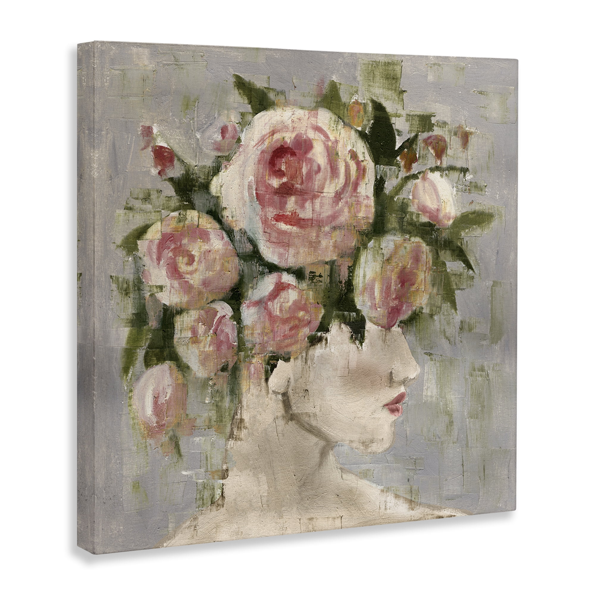 Stupell Industries Abstract Woman with Roses Plants & Flowers Painting Wrapped Canvas Art Print Wall Art, 30 x 30