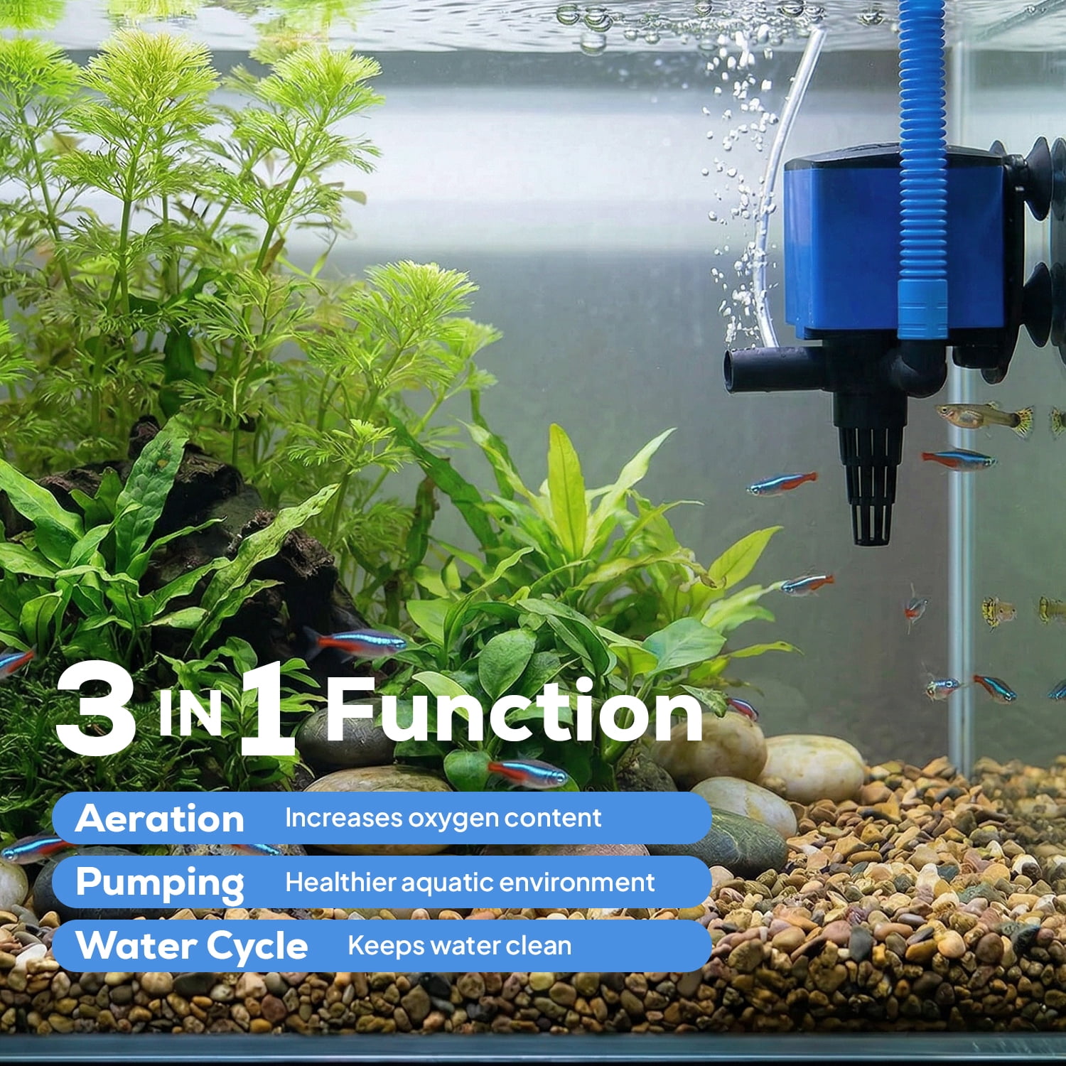 475 GPH Submersible Aquarium Filter Pump with Air Oxygenation, Sponge Filtration & Adjustable Water Flow