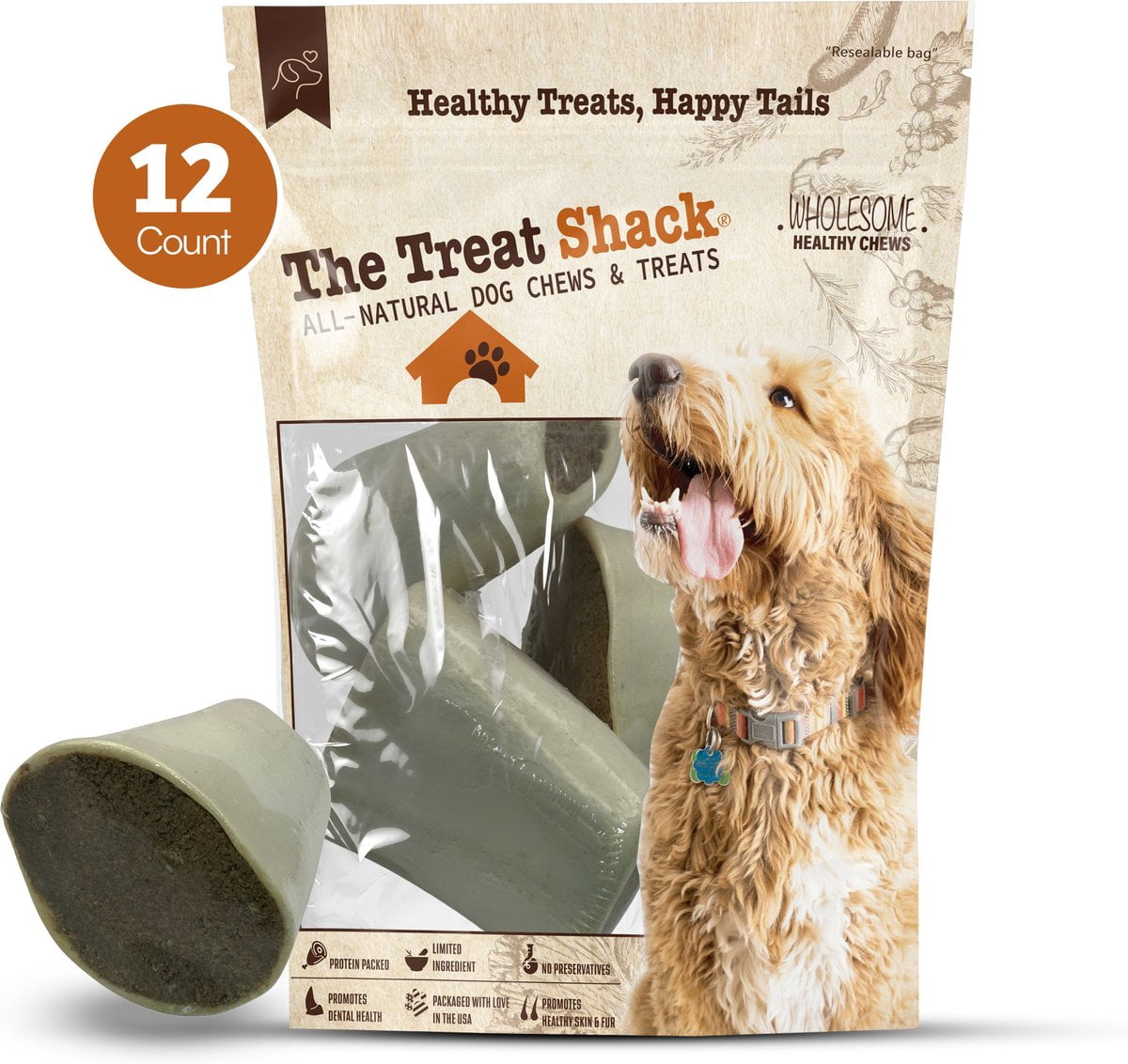 The Treat Shack Shin Bone Stuffed With Irresistible Peanut Butter Dog Chew Treat, 12CT