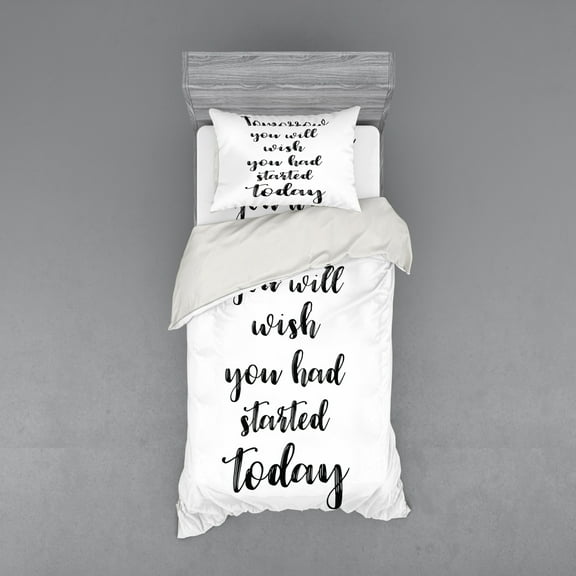 Ambesonne Black and White Bedding Set 3 Pcs, Cursive Wording, Twin XL, Black and White