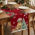 thumbnail image 2 of Christmas Dog Cotton Linen Table Runner Winter Snowflake Christmas Tree Poinsettia Red Dining Table Runners for Home Decor Party Dining Room Restaurant Kitchen Party 13" x 72", 2 of 9