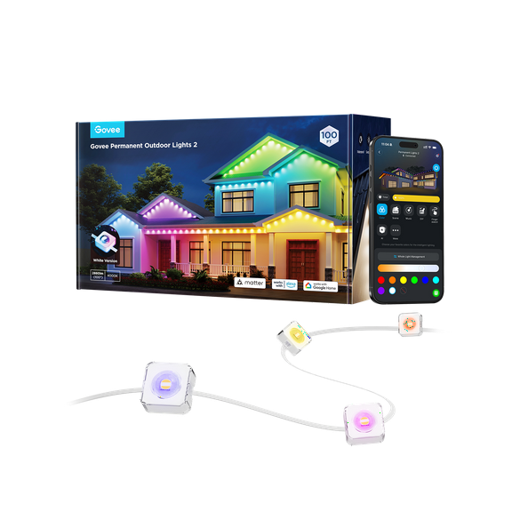 Govee Outdoor Permanent Lights 2 (Elite), Smart Outdoor String Lights for House, H805AA01,RGBIC Smart Outside Lights with 65 Scene Modes,IP67 Waterproof, 100ft for Christmas,  Holiday Decorations
