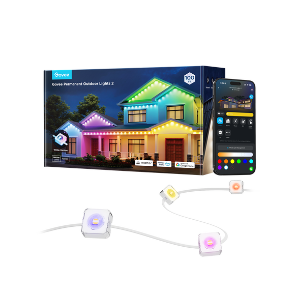 Govee Outdoor Permanent Lights 2 (Elite), Smart Outdoor String Lights for House, H805AA01,RGBIC Smart Outside Lights with 65 Scene Modes,IP67 Waterproof, 100ft for Christmas, Holiday Decorations