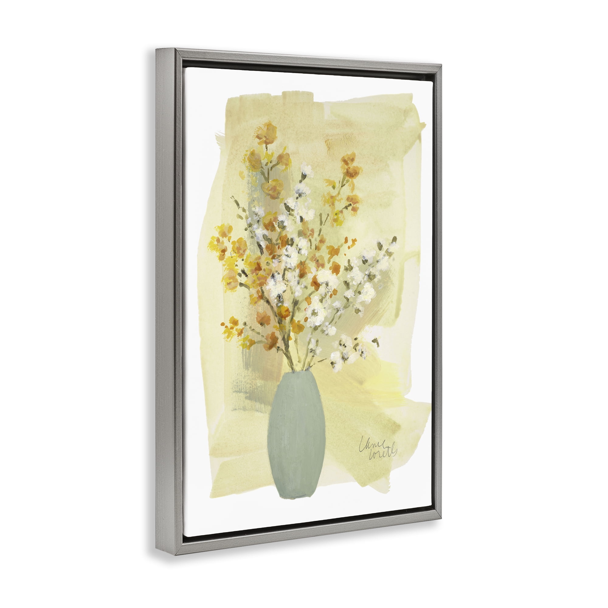 Stupell Industries Wildflowers Bloom Blue Vase Floral & Botanical Painting Gray Floater Framed Canvas Art Print Wall Art, 17 x 25