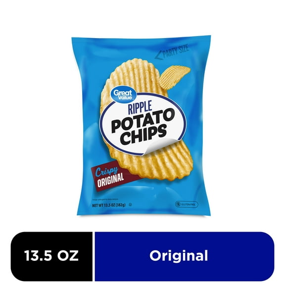 Great Value Original Rippled Potato Chips Party Size, 13.5 oz