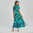 thumbnail image 2 of Gifts For Butterflies Lovers. Turquoise Butterfly Pattern Printed Short Sleeve Maxi Dress, Butterfly Fashion Summer Maxi Dress For Women, 2 of 4