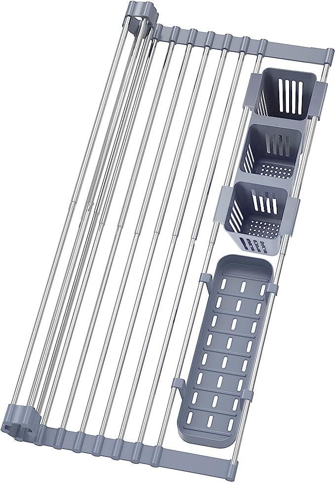 Homeika Expandable Roll Up Dish Drying Rack Up to 22.8''with 2 Storage