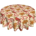 thumbnail image 1 of Christmas Round Tablecloth 70 Inch Gingerbread Man Candy Cane Snowflake Table Cloth Xmas Winter Holiday Table Covers Polyester Indoor Outdoor Tablecloths for Kitchen Dining Party, 1 of 7