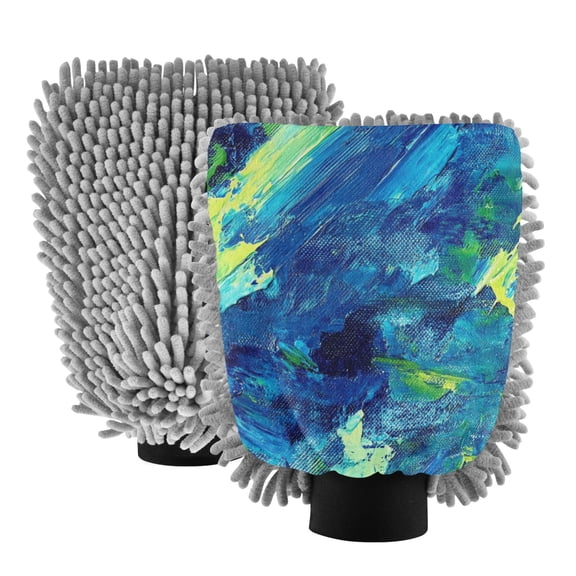 Dual-Sided Car Wash Gloves Car Washing Mitts with Elastic Cuffs Blue and Green Painting