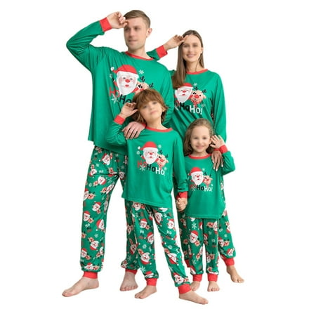 

Avamo Women Men Kids Soft Tops And Pants Matching Family Pajamas Set Snowflake Printed Round Collar Sleepwear Crew Neck Christmas PJ Sets Green Dad L