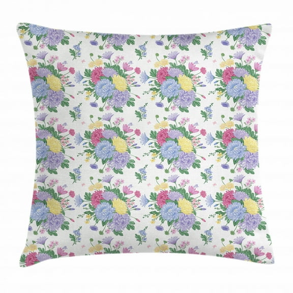 Aster Throw Pillow Cushion Cover, Romantic Flower Bouquet of Summer Flowers Inspirational Season Anniversary Theme, Decorative Square Accent Pillow Case, 20 X 20 Inches, Multicolor, by Ambesonne