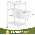 thumbnail image 3 of End Table with Charging Station, Narrow Side Table with Adjustable Fabric Drawer, 3-Tier End Tables Living Room, Small Nightstand with Outlets, LED Skinny Night Stand for Bedroom Small Spaces White, 3 of 18
