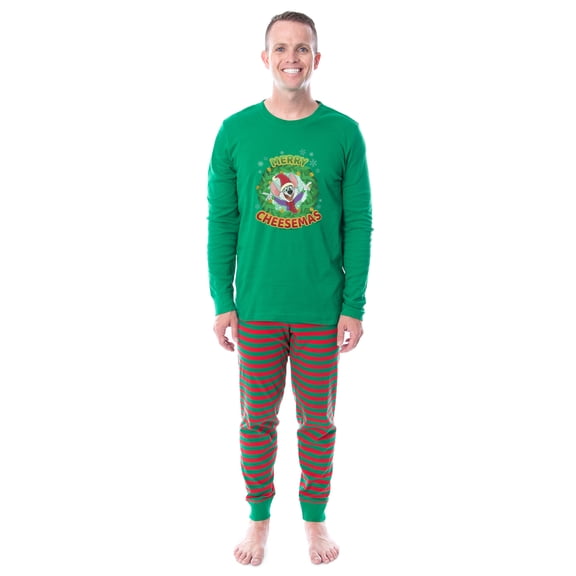 Chuck E. Cheese Christmas Merry Cheesemas 2PC Long-Sleeve Matching Family Pajama Set For Adults Kids